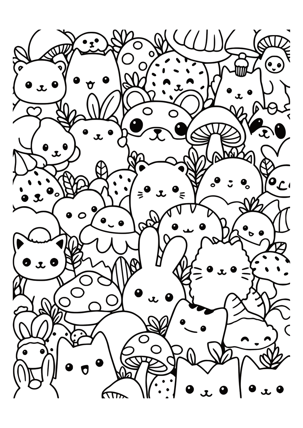 Kawaii Crowd coloring page