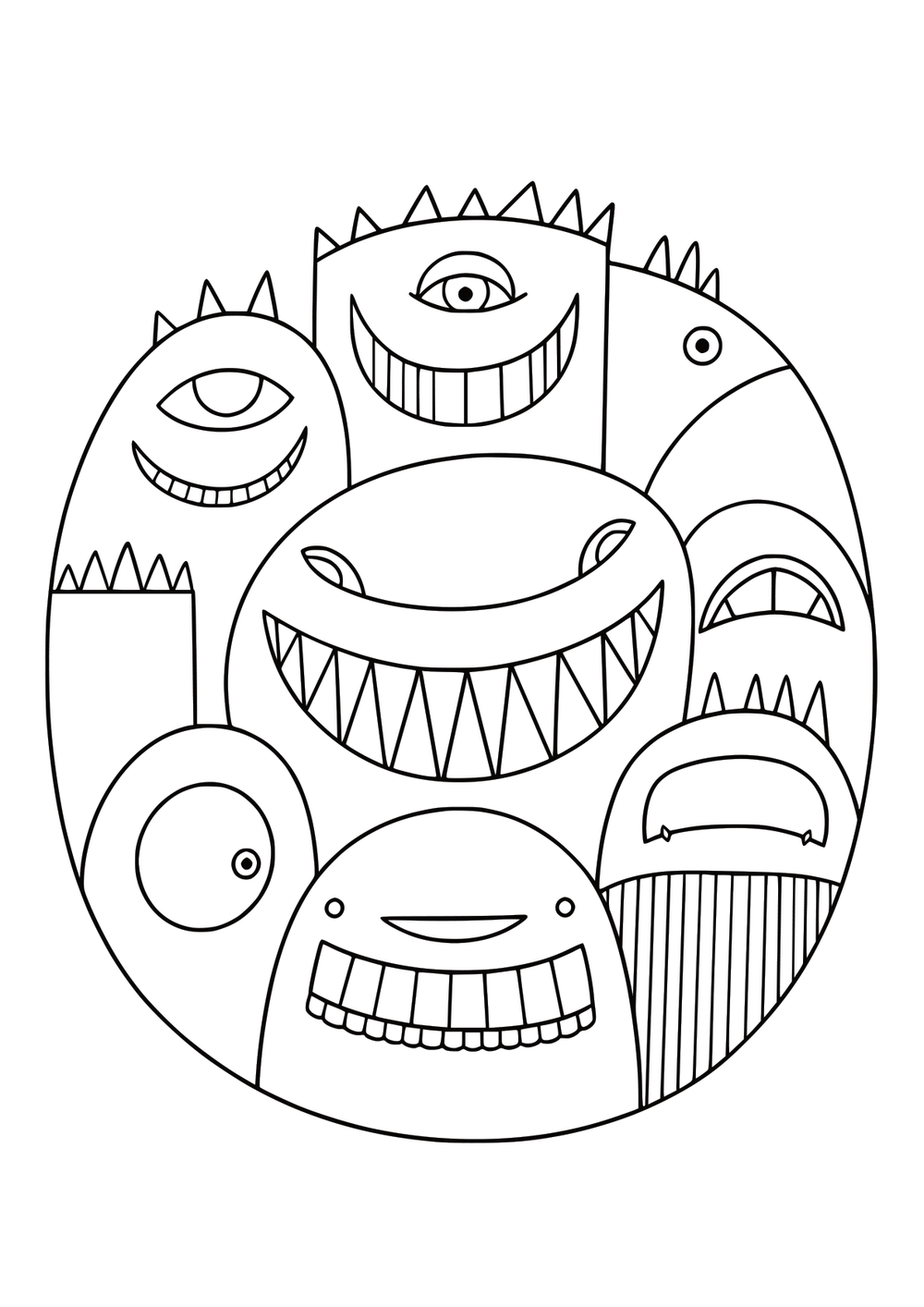 Silly Monster Faces coloring page